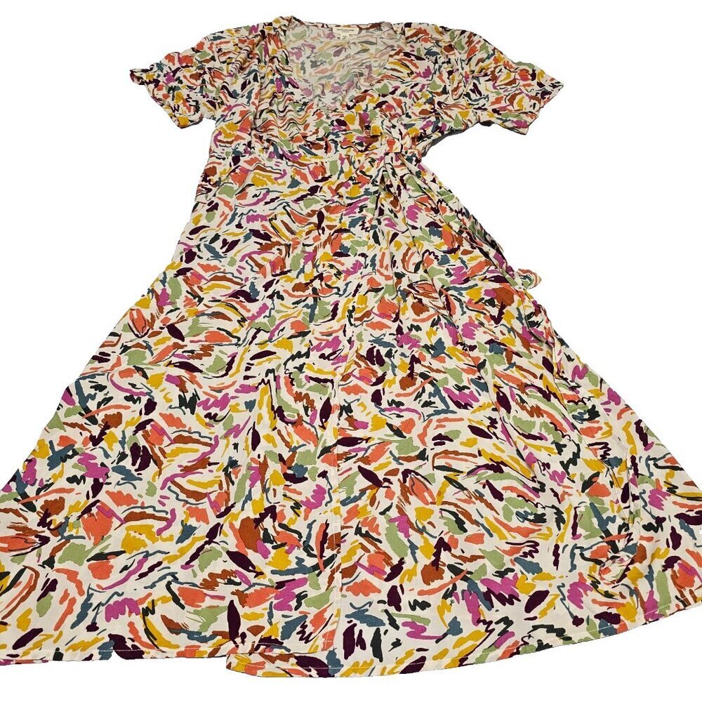 Beachlunchlounge V Neck Crossover Multicolor Midi Dress Women Size XL - Picture 7 of 11